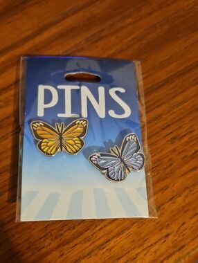 NWT Butterfly Enamel Pin Set - Yellow and Light Blue